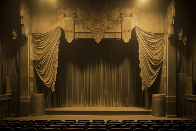 Escenas retro del día mundial del teatro con cortinas antiguas y escenario.