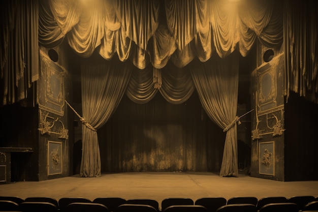 Foto gratuita escenas retro del día mundial del teatro con cortinas antiguas y escenario.