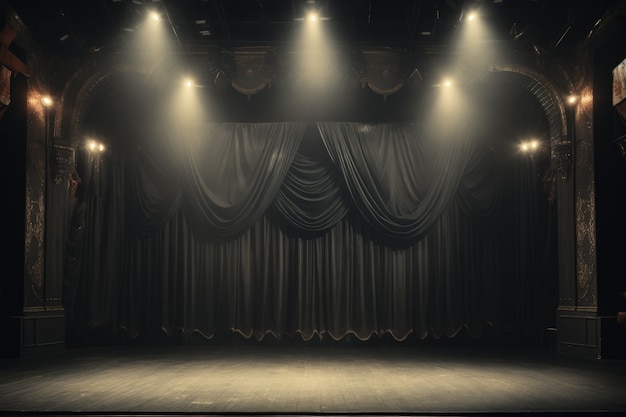 Escenas retro del día mundial del teatro con cortinas y escenario.