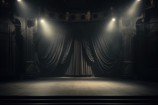 Foto gratuita escenas retro del día mundial del teatro con cortinas y escenario.