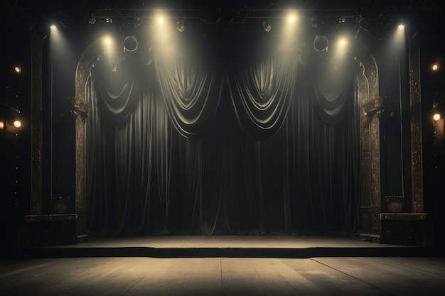 Foto gratuita escenas retro del día mundial del teatro con cortinas y escenario.