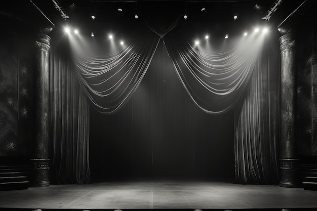 Escenas retro del día mundial del teatro con cortinas y escenario.