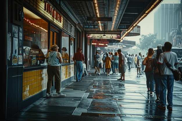 Escenas retro del día mundial del teatro con la entrada del teatro.