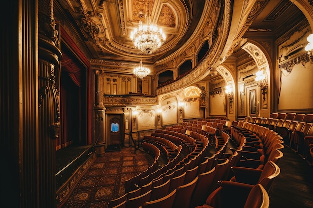 Escenas retro del día mundial del teatro con una vista increíble de un teatro real
