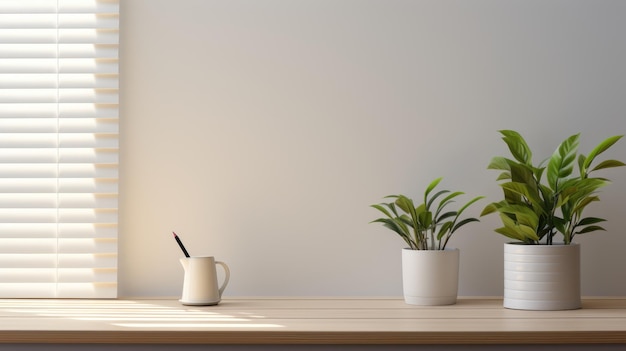 Foto gratuita con un escritorio blanco, una planta verde y mucha luz natural, esta es una oficina en casa minimalista.
