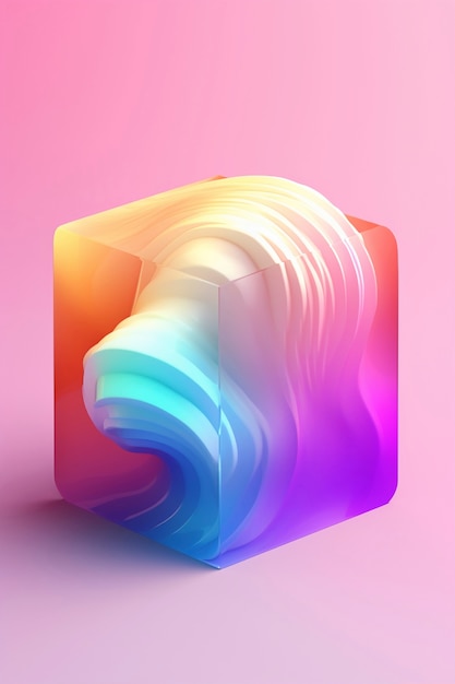 Escultura abstracta y colorida en forma de cubo