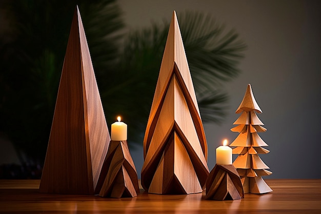 Escultura decorativa de madera hecha a mano del árbol de Navidad