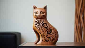 Foto gratuita escultura de gato decorativa de madera hecha a mano