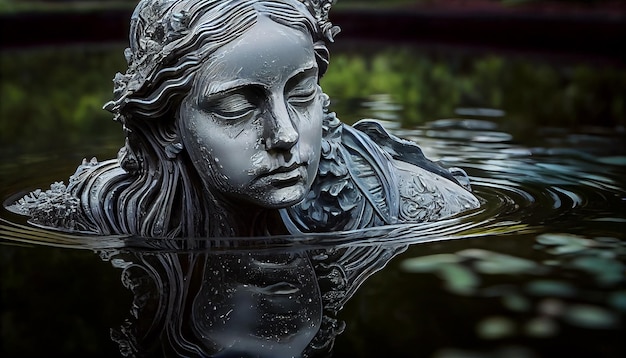 Escultura de naturaleza húmeda de una mujer meditando IA generativa