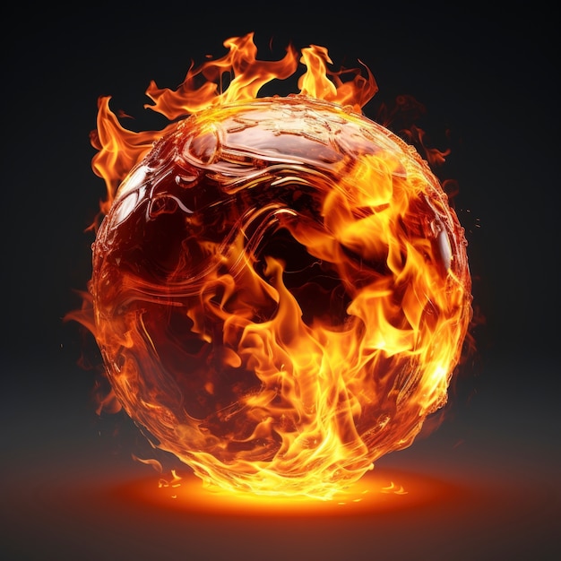 Esfera 3d creativa abstracta con efecto fuego.