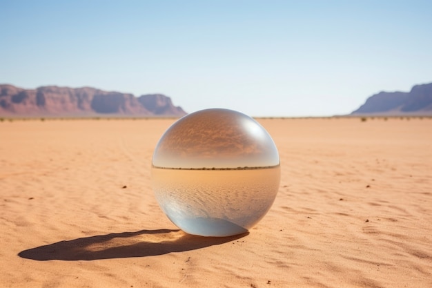 Esfera 3d creativa abstracta con paisaje desértico