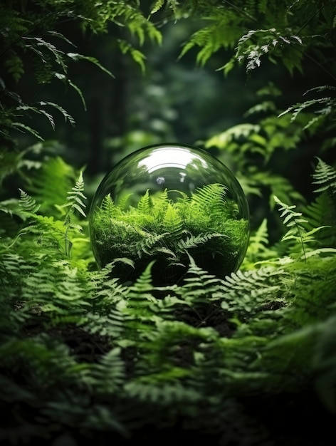 Esfera 3d creativa abstracta con vegetación.