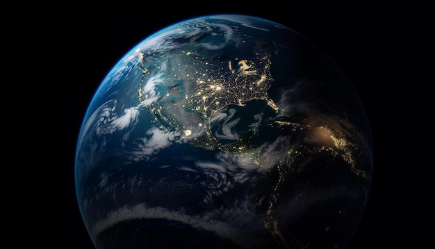 Esfera brillante orbita el planeta Tierra en el espacio generado por IA