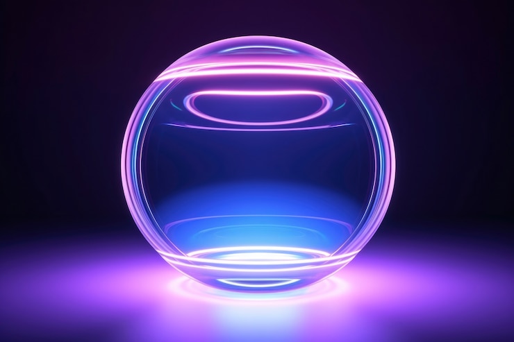 Foto gratuito esfera creativa abstracta 3d con luz de neón.