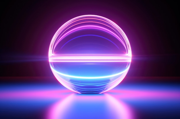 Esfera creativa abstracta 3d con luz de neón.