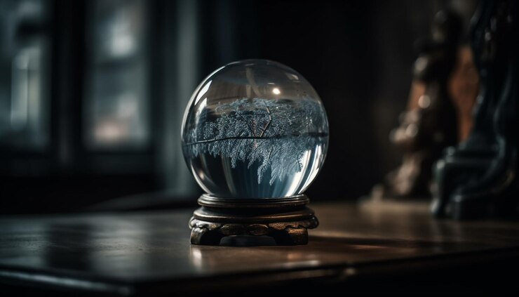 Foto gratuito esfera de cristal brillante refleja invierno en globo de nieve generado por ia