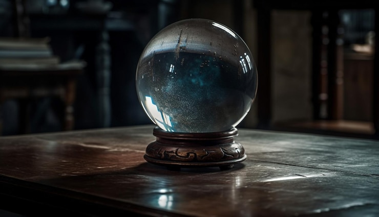 Foto gratuito la esfera transparente refleja una bola de planeta nevado iluminada generada por ia