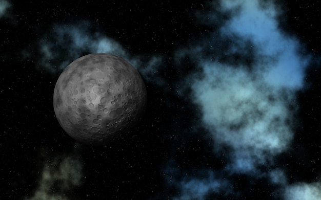 Foto gratuita espacio abstracto 3d con luna ficticia y nebulosa