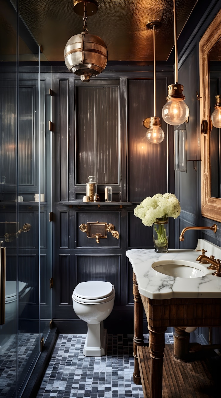 Foto gratuito espacio de baño pequeño con muebles de estilo moderno.