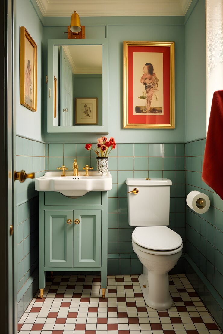Foto gratuito espacio de baño pequeño con muebles de estilo moderno.