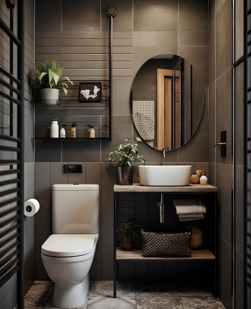 Foto gratuita espacio de baño pequeño con muebles de estilo moderno.