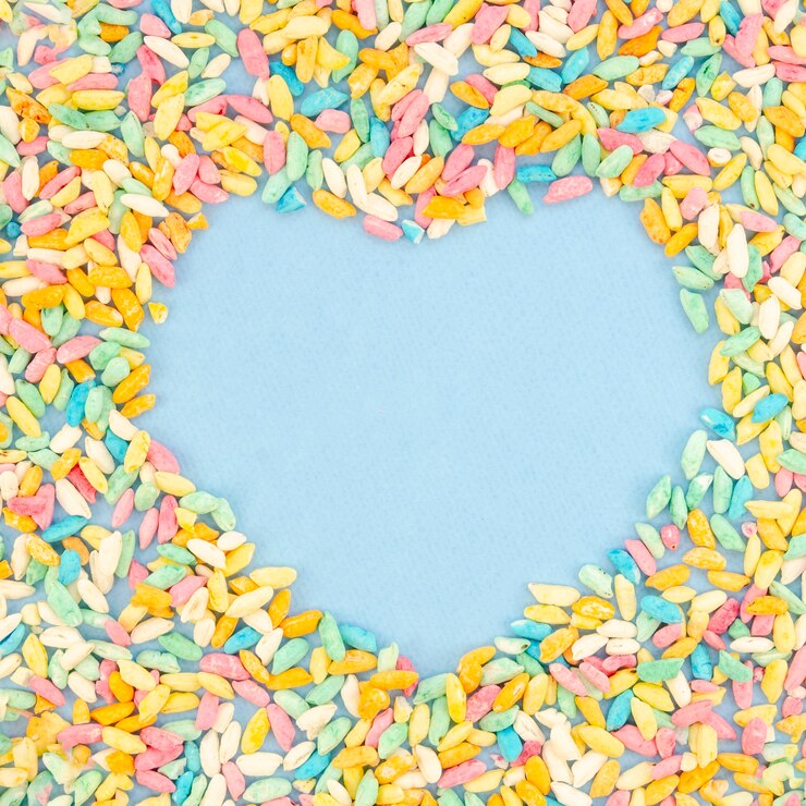 Foto gratuito espacio de copia de corazón rodeado de dulces