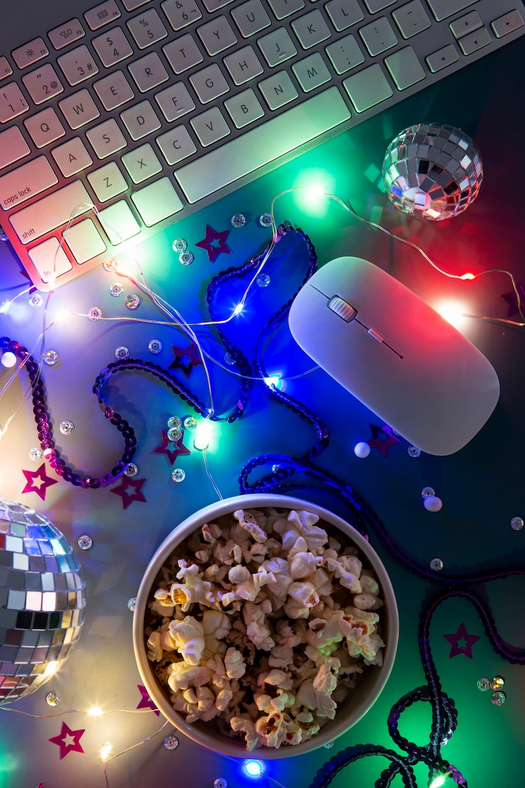 Foto gratuito el espacio de la fiesta está listo para la celebración en línea