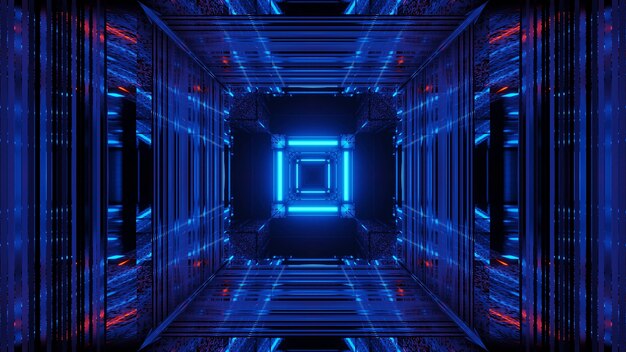 Espacio futurista de ciencia ficción abstracta con luces de neón azules