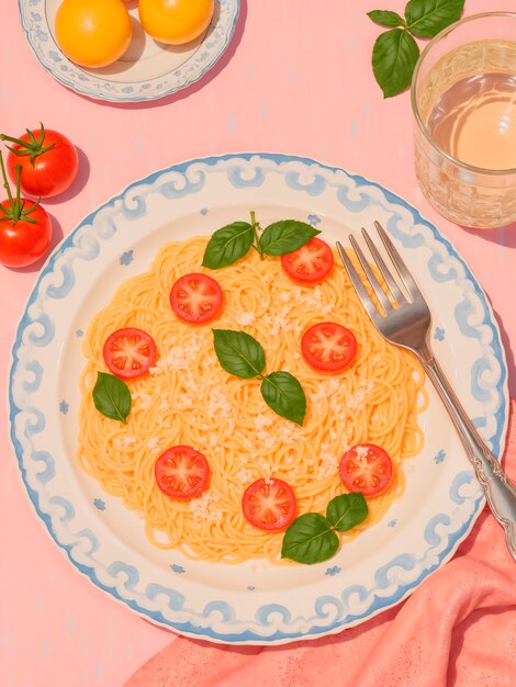 Espagueti con tomates cherry y albahaca
