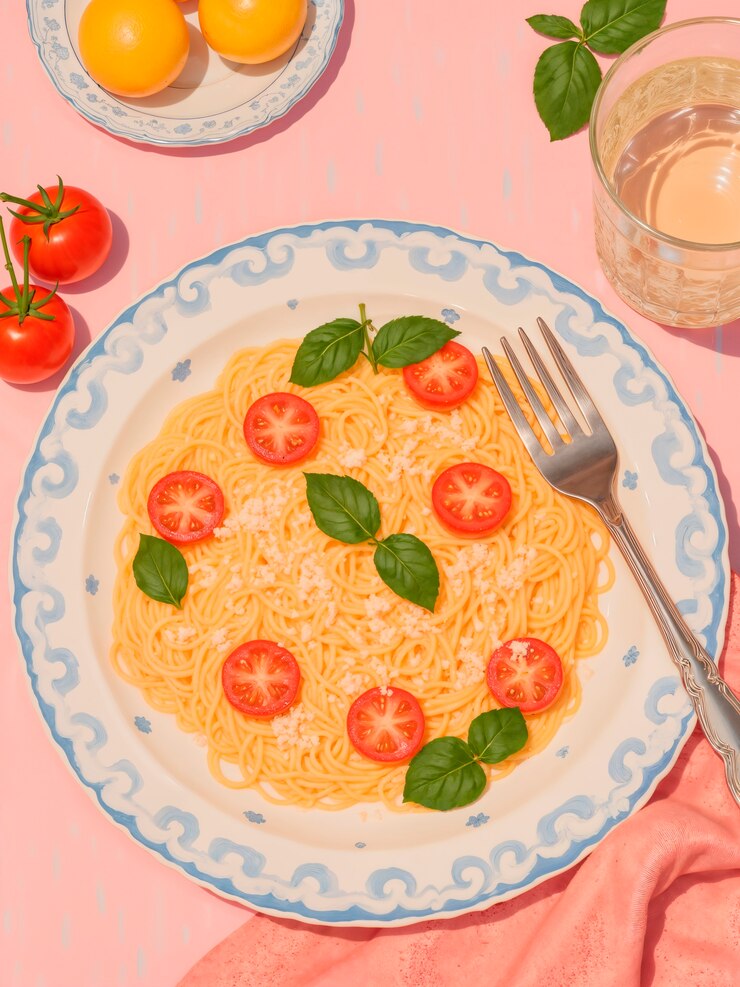Espagueti con tomates cherry y albahaca