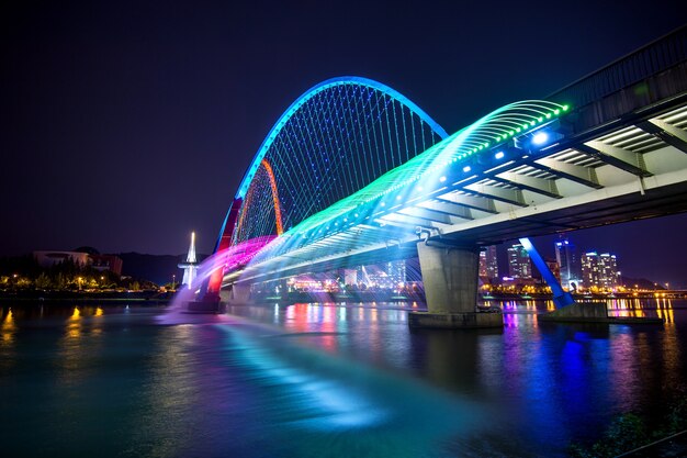 Espectáculo de fuente arcoíris en Expo Bridge en Corea del Sur