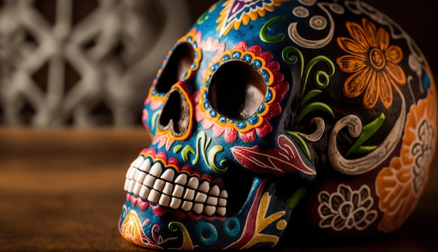 Un espeluznante primer plano de la celebración del Día de los Muertos generado por IA