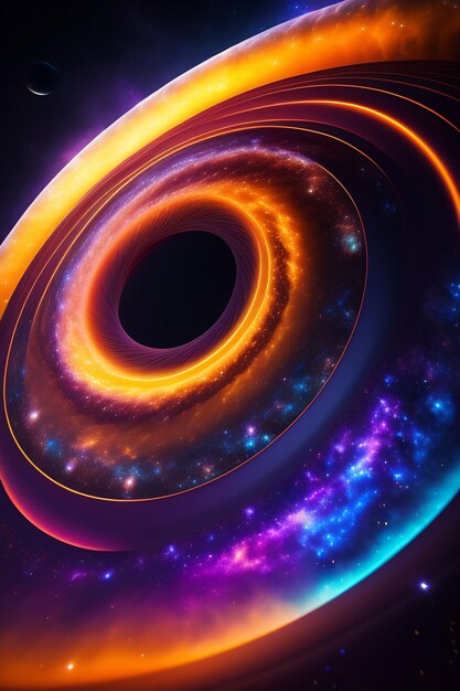 Una espiral con un agujero negro en el centro que dice 'el universo'