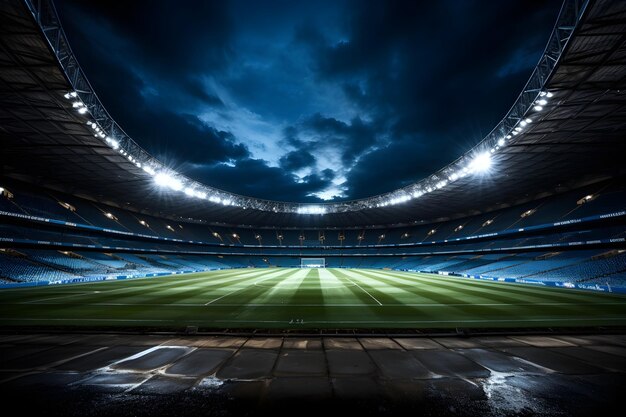 Estadio deportivo con fondo de luces.