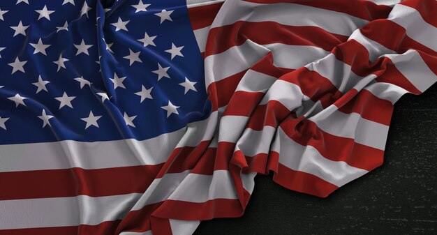 Estados Unidos Bandera de Estados Unidos arrugado sobre fondo oscuro 3D Render