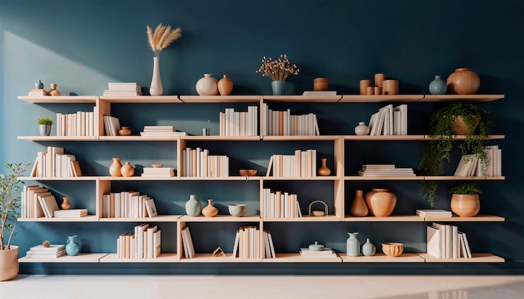 Foto gratuito estantería elegante con artículos decorativos