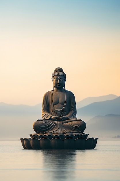 Foto gratuita estatua de buda con un cuerpo de agua