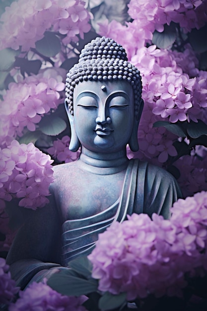 Estatua de Buda con flores