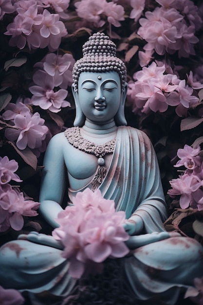 Foto gratuita estatua de buda con flores