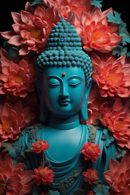 Foto gratuita estatua de buda con flores