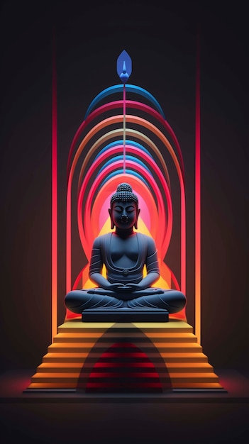 Foto gratuita estatua de buda con luz de neón