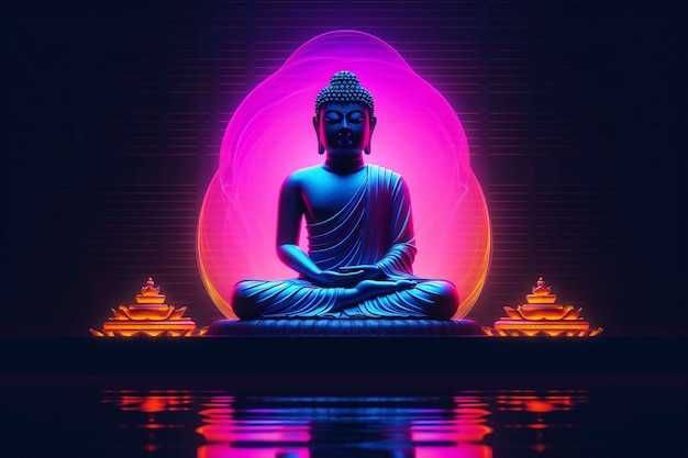 Foto gratuita estatua de buda con luz de neón