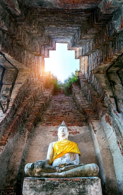 Foto gratuita estatua de buda en el parque histórico de ayutthaya, tailandia.