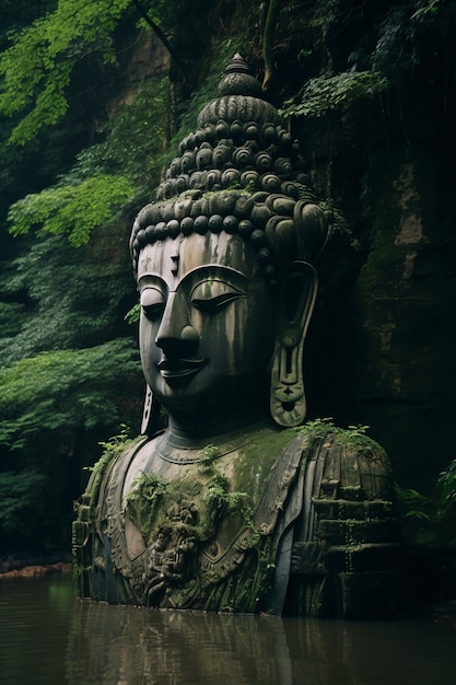 Foto gratuita estatua de buda tallada en la montaña