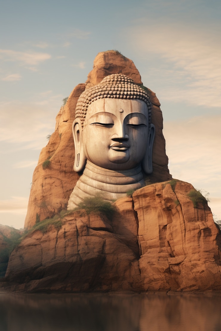 Foto gratuito estatua de buda tallada en la montaña