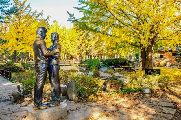 estatua y hermosos paisajes alrededor de la isla Nami