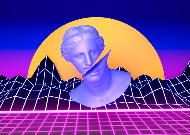 Estética 3d con formas en estilo vaporwave