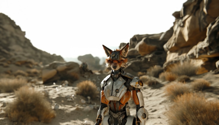 Foto gratuito estilo de fantasía mitad zorro mitad robot