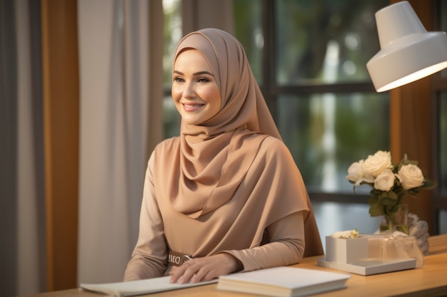 Foto gratuita estilo de vida de la mujer islámica de mediana altura