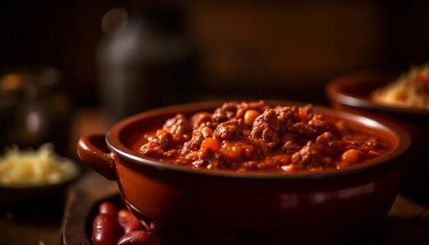 Estofado casero recién cocinado en un tazón rústico generado por IA